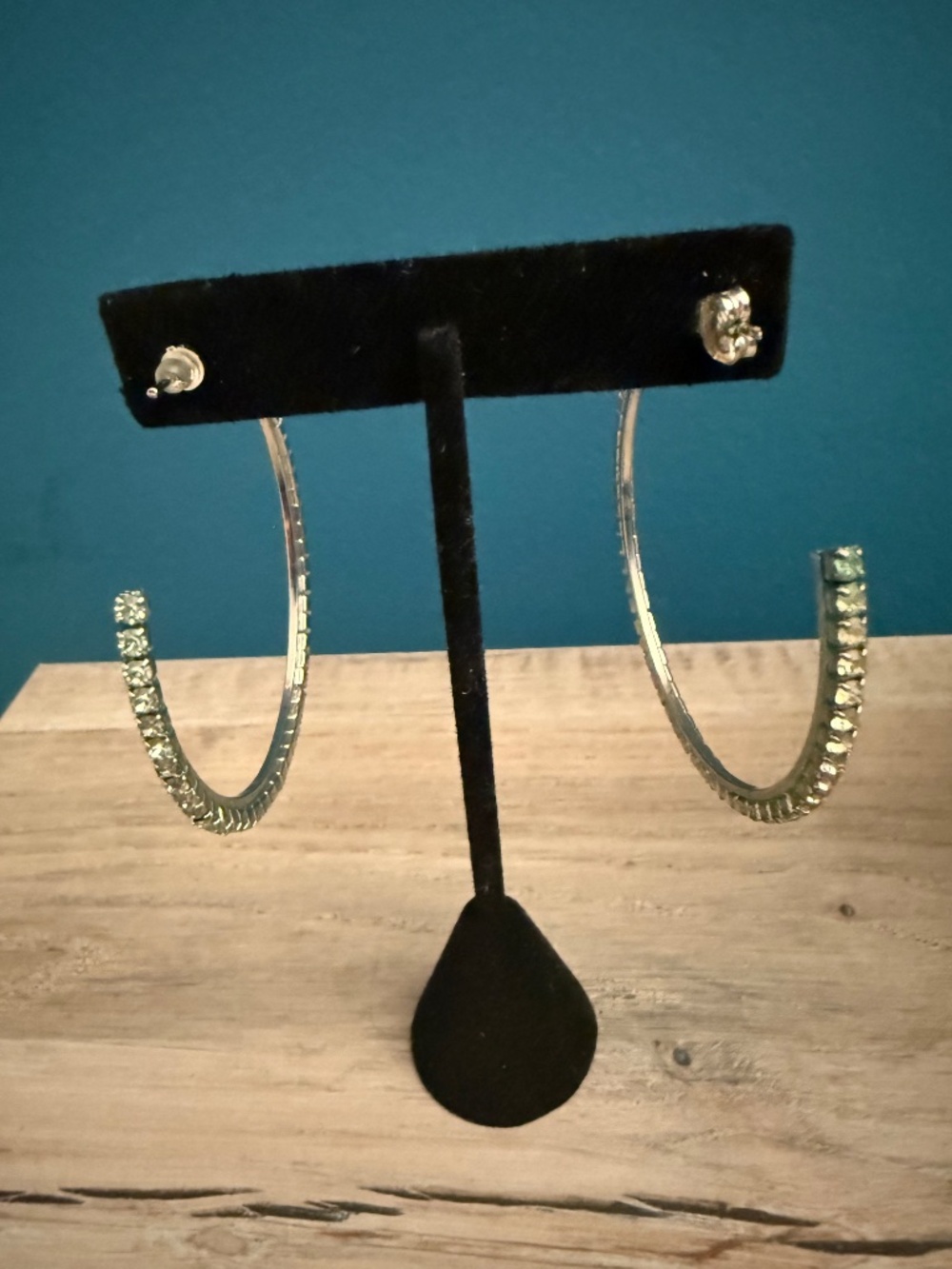 Large Silver Crystal Rhinestone Hoop Earrings - Picture 3 of 3